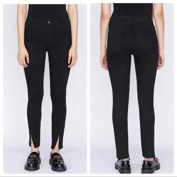 FRAME Le High Skinny Front Split in Film Noir